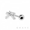 316L SURGICAL STAINLESS STEEL CARTILAGE BARBELL WITH PAVED ORNATE BOW