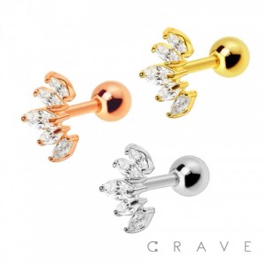 316L SURGICAL STAINLESS STEEL CARTILAGE BARBELL WITH SKY FALL GEM