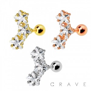 316L SURGICAL STAINLESS STEEL CARTILAGE BARBELL WITH TRIPLE STAR GEM