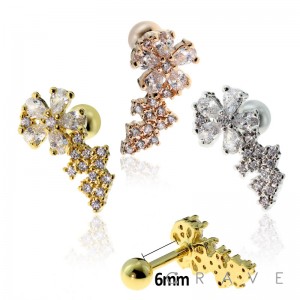 316L SURGICAL STEEL CARTILAGE BARBELL WITH GEM PAVED FLOWER