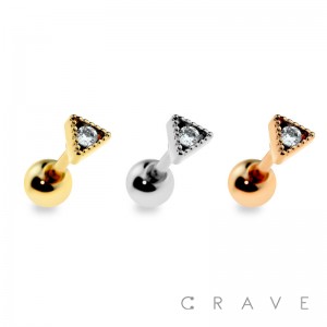 316L SURGICAL STAINLESS STEEL CARTILAGE BARBELL WITH SOLITAIRE TRIANGLE