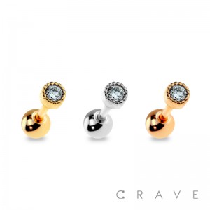 316L SURGICAL STAINLESS STEEL CARTILAGE BARBELL WITH SOLITAIRE CIRCLE