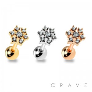 316L SURGICAL STAINLESS STEEL CARTILAGE BARBELL WITH SNOWFLAKE