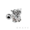 316L SURGICAL STAINLESS STEEL CARTILAGE BARBELL WITH SOLITAIRE OWL