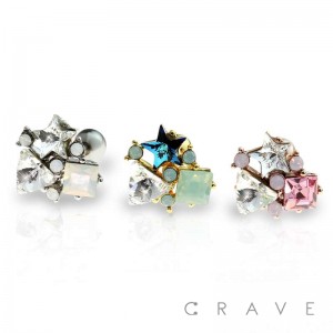 316L SURGICAL STEEL CARTILAGE BARBELL WITH MULTI SHAPED OPAL & CZ DESIGN