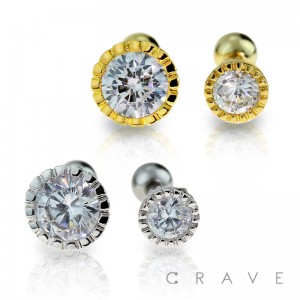 316L SURGICAL STEEL CARTILAGE BARBELL WITH 4MM ROUND CZ