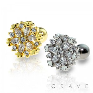 316L SURGICAL STAINLESS STEEL CARTILAGE BARBELL WITH SNOW FLOWER