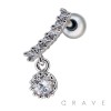 316L SURGICAL STAINLESS STEEL CARTILAGE BARBELL WITH LINE DANGLE CZ