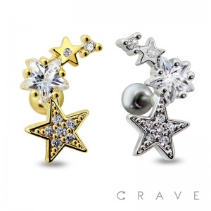 316L SURGICAL STEEL CARTILAGE BARBELL WITH CUBIC ZIRCONIA 3 STAR