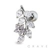 316L SURGICAL STEEL CARTILAGE BARBELL WITH CZ LEAVES
