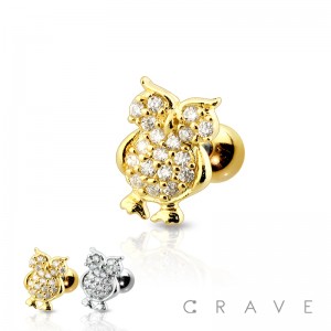 CZ PAVED OWL TOP 316L SURGICAL STEEL CARTILAGE BARBELL