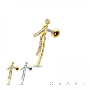 CZ PAVED CHARM DANGLE 316L SURGICAL STEEL CARTILAGE BARBELL