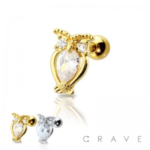 CZ EMBEDDED OWL TOP 316L SURGICAL STEEL CARTILAGE BARBELL