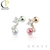 CZ OPAL CHERRY TOP 316L SURGICAL STEEL CARTILAGE/TRAGUS BARBELL