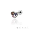 BEADED HEART-SHAPED DESIGN WITH MULTI-COLORED CZ CENTERED CARTILAGE BARBELL