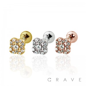 CZ STUDDED 4-SIDED CIRCULAR DESIGN CARTILAGE BARBELL