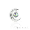 STAINLESS MOON WITH COLORED CZ GEM DANGLE CARTILAGE BARBELL