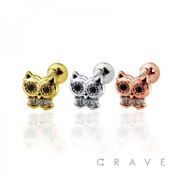 CZ STUDDED BABY OWL CARTILAGE BARBELL