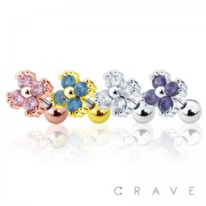 4-SIDED FLOWER PRONG-SET CZ CARTILAGE BARBELL