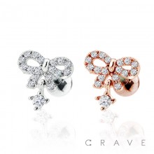 CZ STUDDED RIBBON DESIGN WITH CZ CENTERED DANGLE CARTILAGE BARBELL