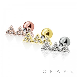 3 CZ EMBEDDED TRIANGLE DESIGN CARTILAGE BARBELL