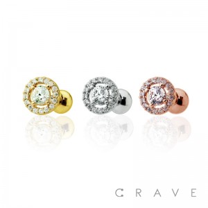 GEM STUDDED CIRCLE WITH SUSPENDED CZ CENTER CARTILAGE BARBELL