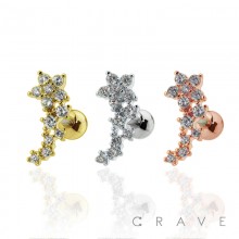 CZ FLOWER WITH CASCADING GEMS CARTILAGE BARBELL