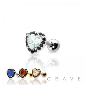 CZ PAVED MINI HEART 316L SURGICAL STEEL CARTILAGE BARBELL