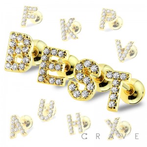 GOLD PLATED 316L SURGICAL STAINLESS STEEL CARTILAGE BARBELL WITH ALPHABET INITIAL