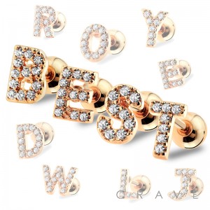 ROSE GOLD PLATED 316L SURGICAL STAINLESS STEEL CARTILAGE BARBELL WITH ALPHABET INITIAL