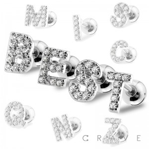 SILVER TONE 316L SURGICAL STAINLESS STEEL CARTILAGE BARBELL WITH ALPHABET INITIAL