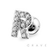 SILVER TONE 316L SURGICAL STAINLESS STEEL CARTILAGE BARBELL WITH ALPHABET INITIAL