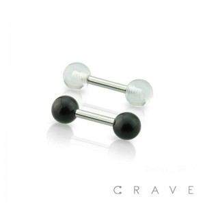 316L SURGICAL STEEL CARTILAGE / TRAGUS BARBELL WITH UV ACRYLIC BALLS