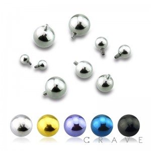 PVD PLATED OVER 316L SURGICAL STEEL INTERNALLY THREADED BASIC ROUND BALL DERMAL TOP(TOP PART ONLY)