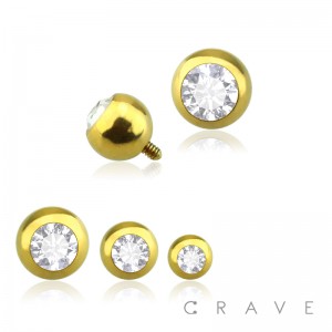 GOLD PVD PLATED 316L SURGICAL STEEL INTERNALLY THREADED DERMAL ANCHOR HEAD WITH PRESS FIT ROUND GEM BALL(TOP PART ONLY)