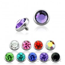 316L SURGICAL STEEL INTERNALLY THREADED DERMAL ANCHOR TOP WITH PRESS FITTED GEM FLAT BOTTOM DOME