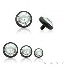 BLACK PVD PLATED OVER 316L SURGICAL STEEL INTERNALLY THREADED DERMAL ANCHORS W/ GEM SET FLAT BOTTOM DOME