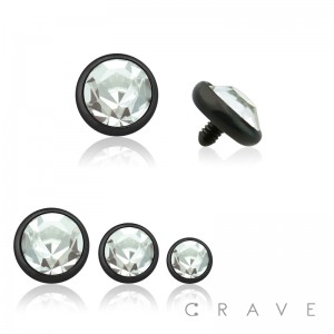 BLACK PVD PLATED OVER 316L SURGICAL STEEL INTERNALLY THREADED DERMAL ANCHORS W/ GEM SET FLAT BOTTOM DOME(TOP PART ONLY)