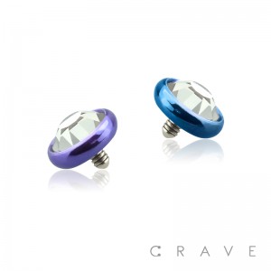 COLOR PVD PLATED OVER 316L SURGICAL STEEL INTERNALLY THREADED DERMAL ANCHORS W/ GEM SET FLAT BOTTOM DOME(TOP PART ONLY)