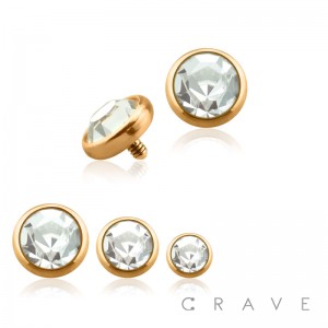 ROSE GOLD PVD PLATED OVER 316L SURGICAL STEEL INTERNALLY THREADED DERMAL ANCHORS W/ GEM SET FLAT BOTTOM DOME(TOP PART ONLY)