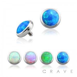 316L SURGICAL STEEL INTERNALLY THREADED DERMAL ANCHORS W/ OPAL SET FLAT BOTTOM DOME(TOP PART ONLY)