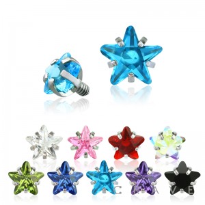 316L SURGICAL STEEL INTERNALLY THREADED STAR PRONG SET GEM DERMAL TOP(TOP PART ONLY)