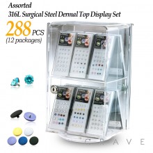 298PCS OF 316L SURGICAL STEEL ASSORTED DERMAL PACKAGES 12 BOXES DISPLAY SET (WITH FREE CASE)