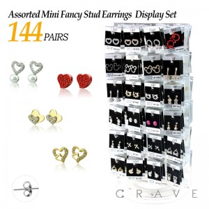 144PAIRS OF ASSORTED MINI FANCY CZ STUD EARRINGS DISPLAY SET