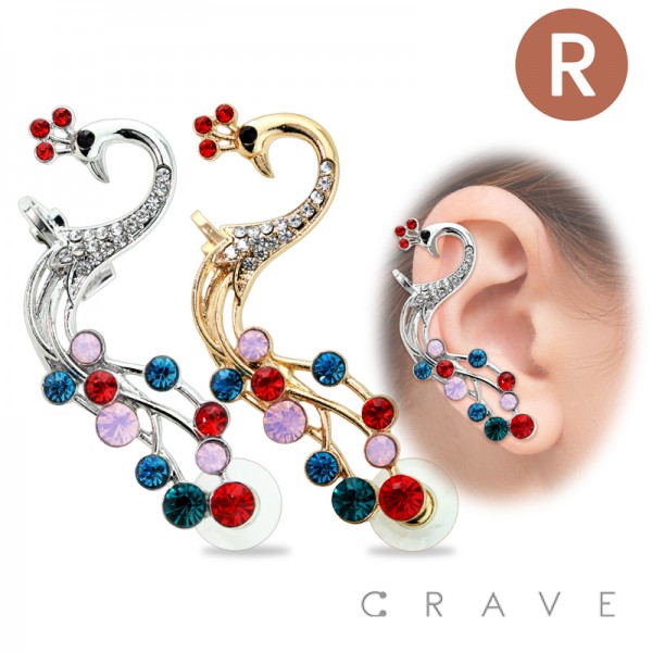MULTI TONE GEM PAVED PEACOCK EAR CUFF (RIGHT SIDE)