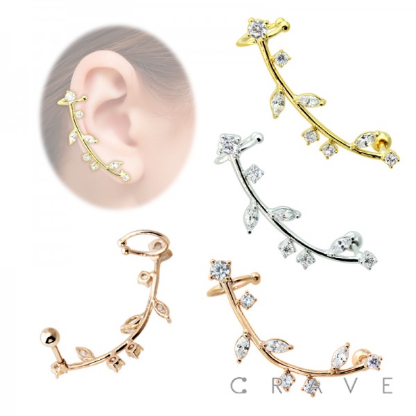 CZ Paved "Falling Leaf" 316L Surgical Steel Earring Cuff (Right Side)