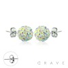 PAIR OF 316L SURGICAL STEEL STUD EARRINGS WITH AURORA BOREALIS CRYSTAL FERIDO BALLS ON POST
