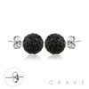 PAIR OF 316L SURGICAL STEEL STUD EARRINGS WITH BLACK CRYSTAL FERIDO BALLS ON POST