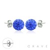 PAIR OF 316L SURGICAL STEEL STUD EARRING WITH BLUE CRYSTAL FERIDO BALLS ON POST