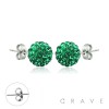 PAIR OF 316L SURGICAL STEEL STUD EARRINGS WITH GREEN CRYSTAL FERIDO BALLS ON POST